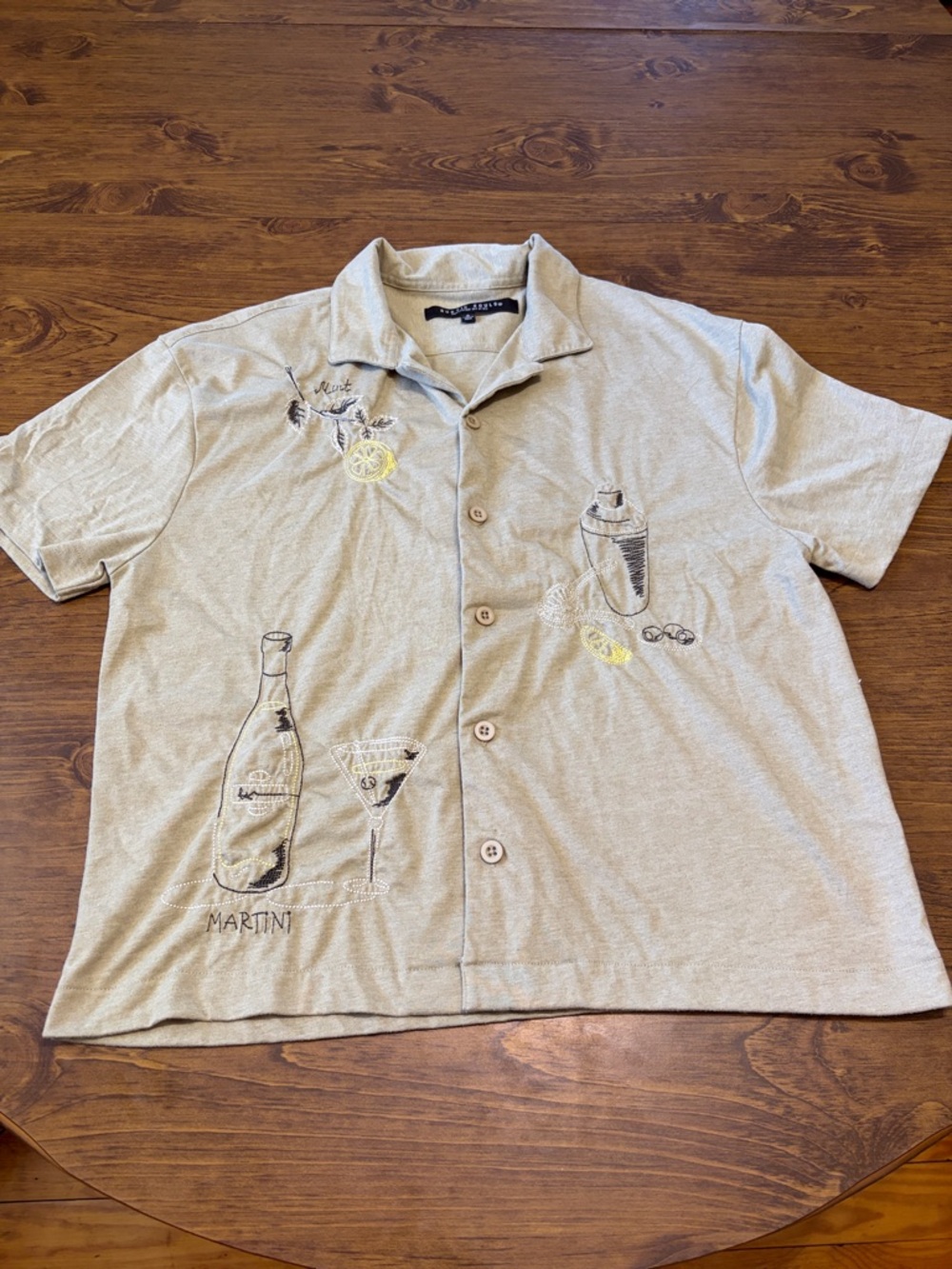 Casual Button-Down Shirt - Light Beige Martini Motif cottage core